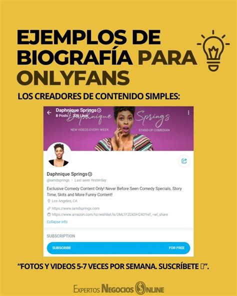 ejemplos de biografías para onlyfans|UniFans: 18 OnlyFans Bio Ideas with Examples